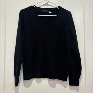 Quince‎ Black 100% Cashmere V-Neck Long Sleeve Sweater Womens Size Small